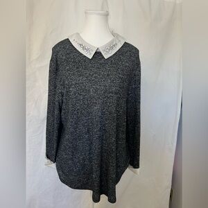 Chic Gray Sweater with Embellished Collar